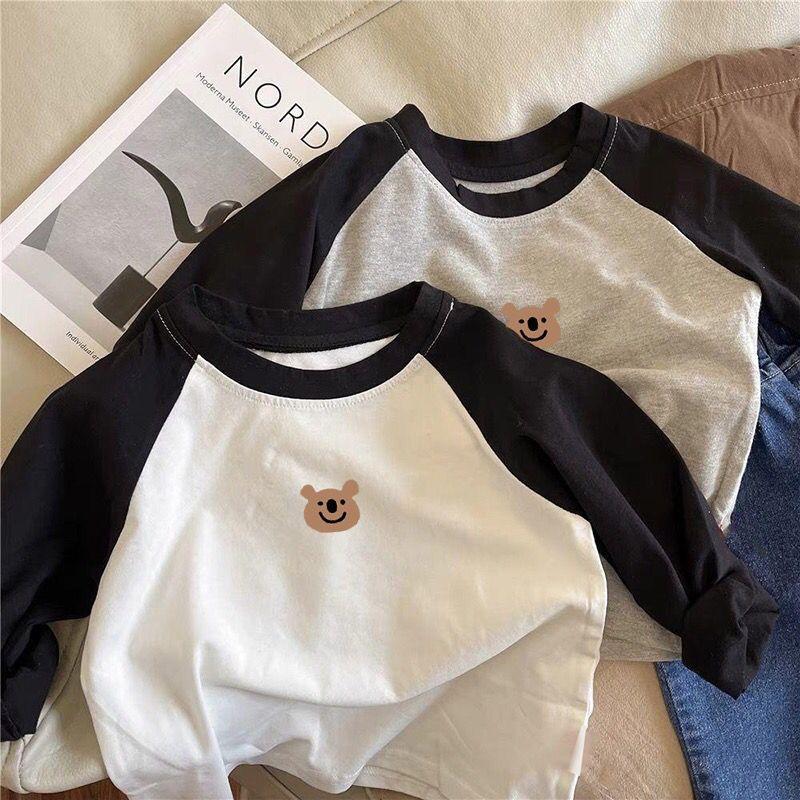 Cute Bear Print Kids Long Sleeve T Shirt Pure Cotton Boys Girls Base Layer Top For Spring Autumn Baby Toddler Clothing