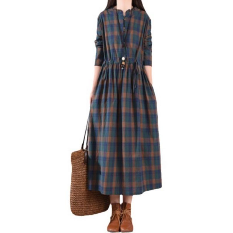 Loose Women's Lace Up Plaid Dress