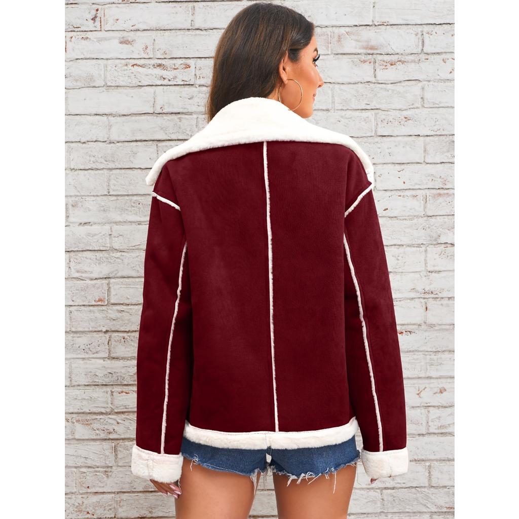 New Winter Women's Fashion Lapel Fleece Jacket, Warm Casual Thickened Outerwear Coat for Crossbody