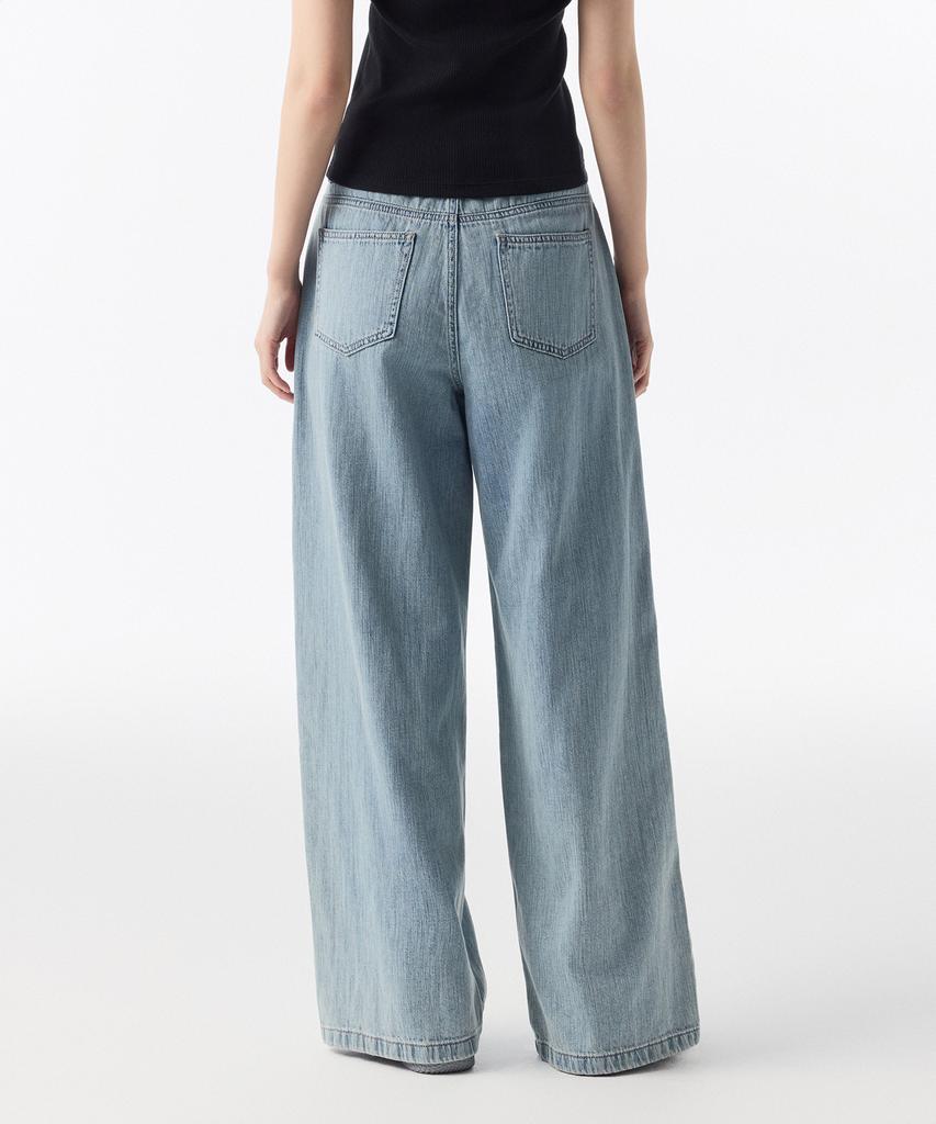 MUSINSA STANDARD WOMAN Women'S Linen-Like One-Pleat Extra Wide Denim Pants [Sky Blue]