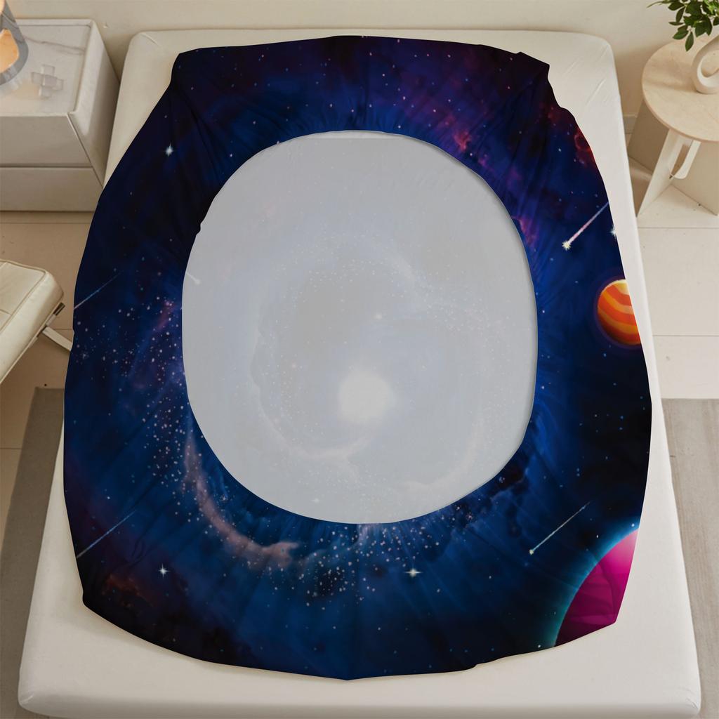 3pcs Cool Fitted Sheet Gifts For Teen Boys Bedroom Decor Vivid Cosmic Galaxy Nebula Planets Stars 3D Print Washable Flat Sheet