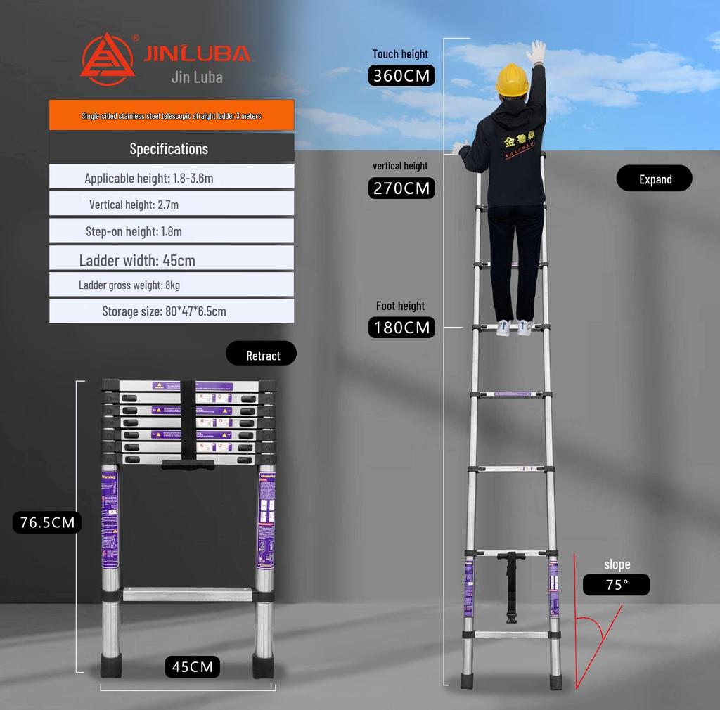 Jinluba Aluminum Telescopic A-Frame Ladder - Thickened, Stainless Steel, Bamboo Joint, for Household & Engineering Use