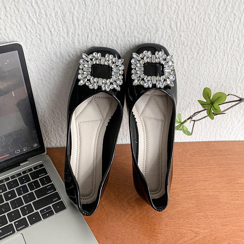 Fashion 2025 Light Women's Shoes Round Toe Women's Flats Daily Dress Flats Women Crystal Square Button Slip On Soft Bottom Ladies Shoes