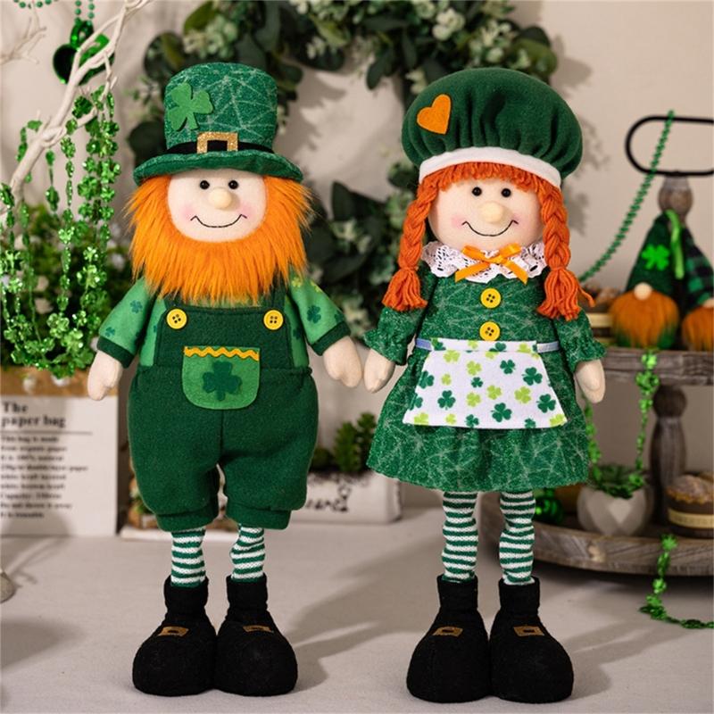 StPatrick‘s Day Green Irish Gnome Handmade Retractable Plushes Figurine For Spring Elf Doll Home Holiday Decoration