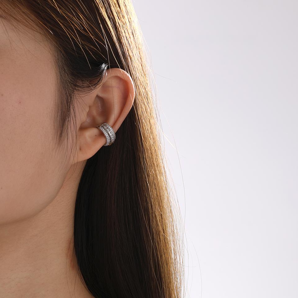 ZAKOL Luxury Chunky Shiny Crystal CZ Ear Clip Earring Fashion Iced Out Zircon Circle Hip Hop Zircon For Women Men