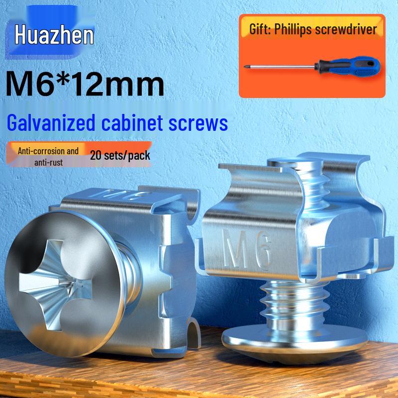 M6 Rack Screws & Snap-in Nuts for Patch Panel, Cable Management, Network Server Cabinet, Switch