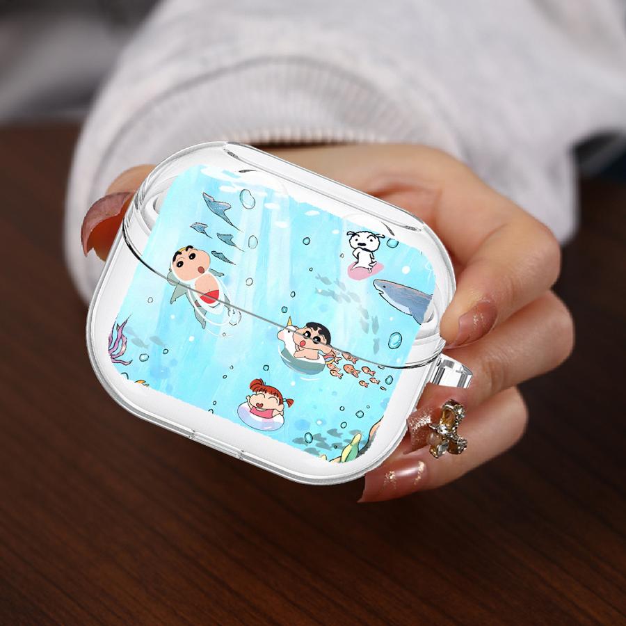Crayon Cute Shinchan Case For Samsung Galaxy Buds 3Pro 4Pro 2 Live 2Pro 3 FE 4 Pro Clear Earphone Cases Cover With Hook