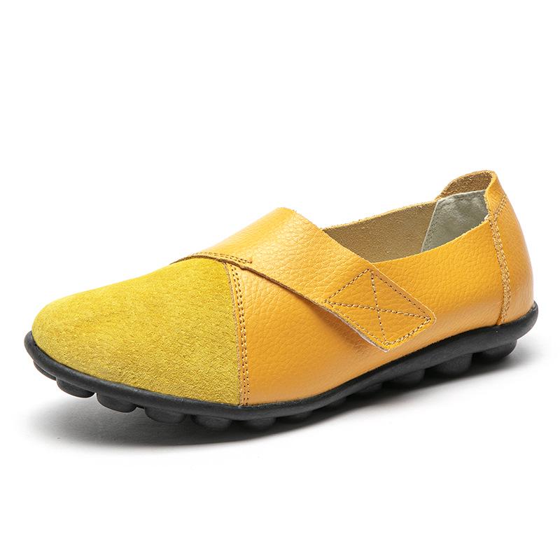 Mocasines de piel de vaca para mujer de talla grande con velcro mágico para otoño e invierno