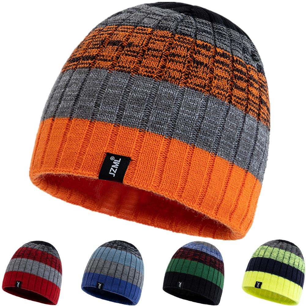 Unisex Mützenmütze mit Buchstaben-Etikett-Dekor, lässig, bunte Streifen, Winterstrickmütze, für den Alltag und Outdoor-Skisport