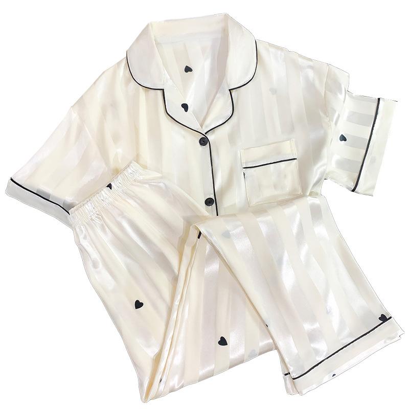 Summer High-End Striped Love Printing Niche Style Short-Sleeved Loungewear Can Be Worn Outside