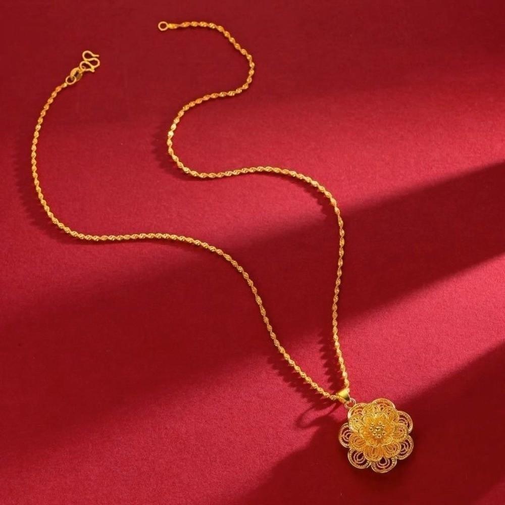 Vietnam Sand Blooming Wealth Necklace Hollowed Flower Lotus Pendant Luxury Clavicle Chain  Gifts
