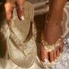 Mode 2024 Damen Zehensandalen Slipper Pantoletten Bling Strass Damenschuhe Lässig Sommer Flach Weiblich Kristall Glitzer Frau Übergröße 43