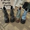 Women Ankle Boots Western Denim Short Boots Rivet Ankle Boots Fashion Slip On Thick Bottom Platform Shoes