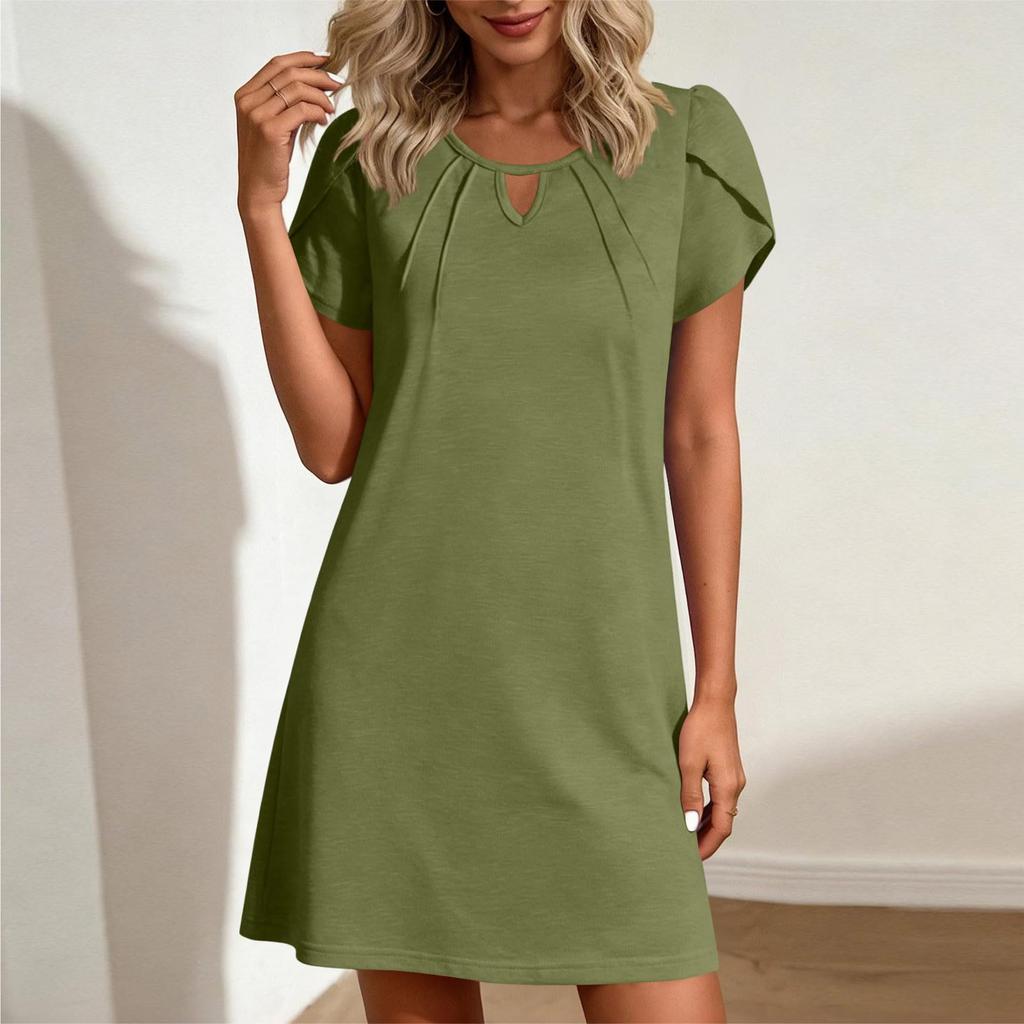 Women's Casual And Stylish Round-Neck Beach Dress: Short-Sleeve, Loose-Fitting Dress