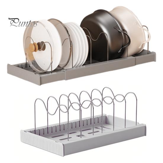Large Capacity Kitchen Rack Pot Stainless Steel Divider Adjustable Lid Organizer with Expandable Storage Ventilated Base Rust-Proof Cabinet