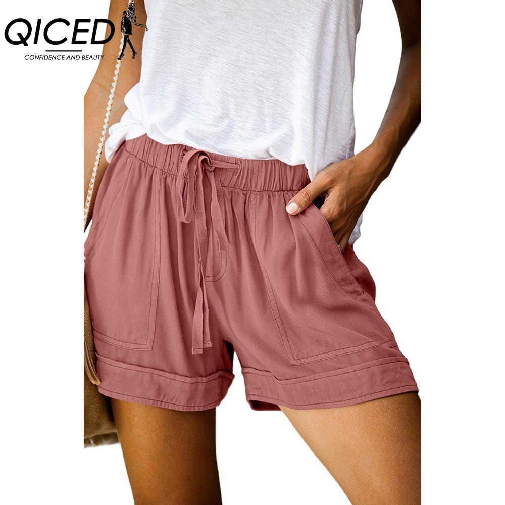 QICED Women's Casual Loose Elastic Waist Plus Size Shorts with Pockets Trousers