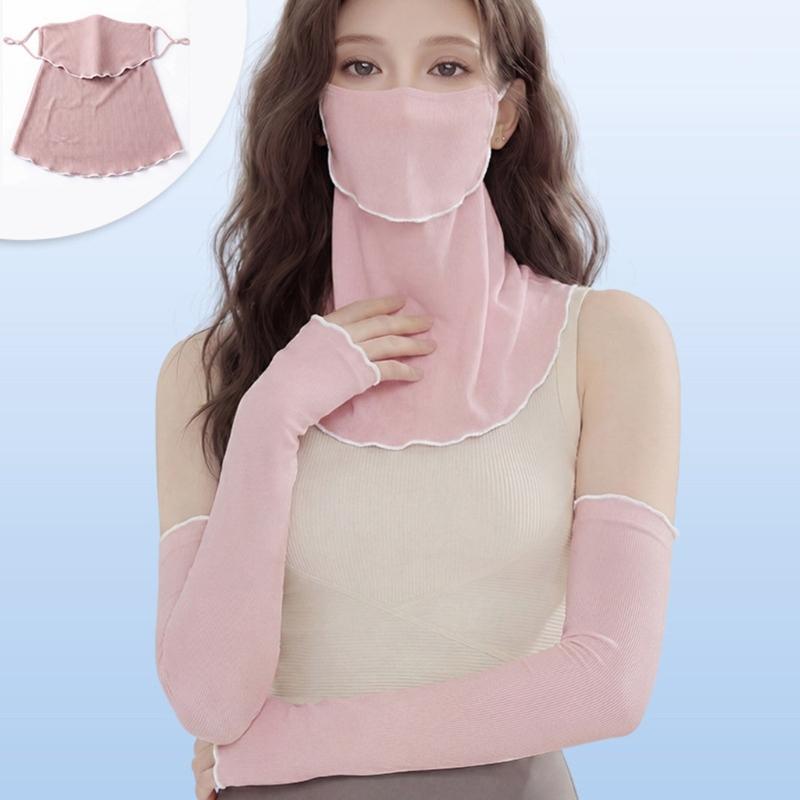 Ruffle Trim Face Cover for Women Sun Protections Half Face Mask with Neck Shielding for Outdoor Cycling Hiking Commuting
