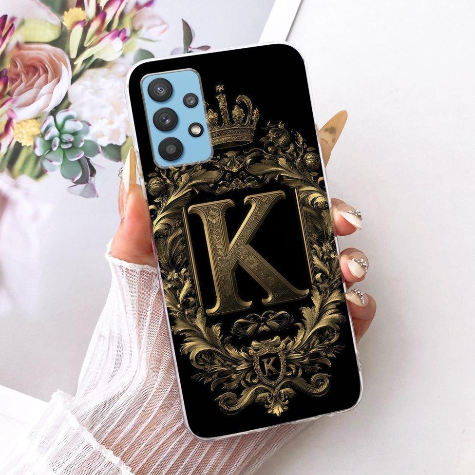 Clear For Samsung A32 5G SM-A326B Cover For Samsung Galaxy A32 5G Case Luxury Crown A-Z Letters 2D Flat Pattern Soft Phone Case