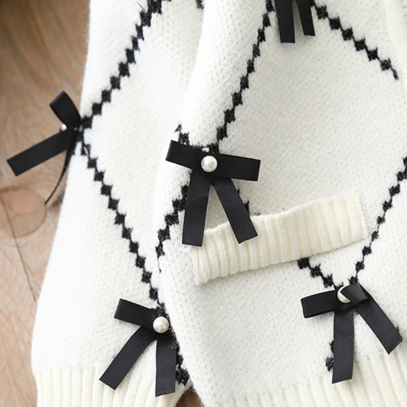 Set Pulover și Pantaloni pentru Fete Haine pentru Copii Set Tricotat din Două Piese Fată Cardigan cu Fundă Jachetă Costum 1-8 Ani