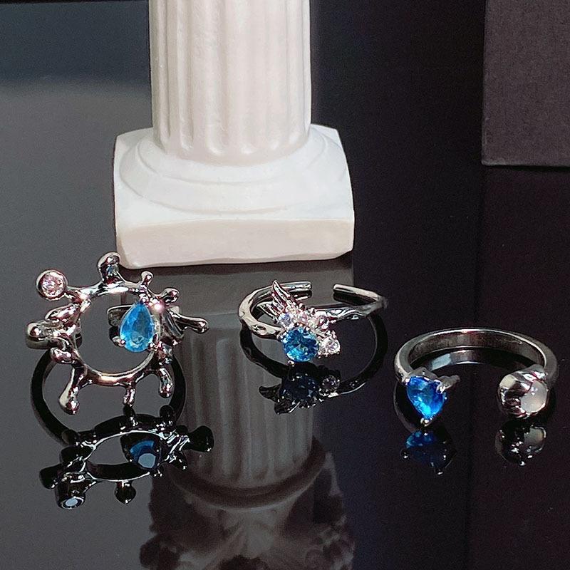 Aquamarine Series Pear-Shaped Zir*****Pen Ring Niche Design Irregular Ring French Index Finger Ring Women