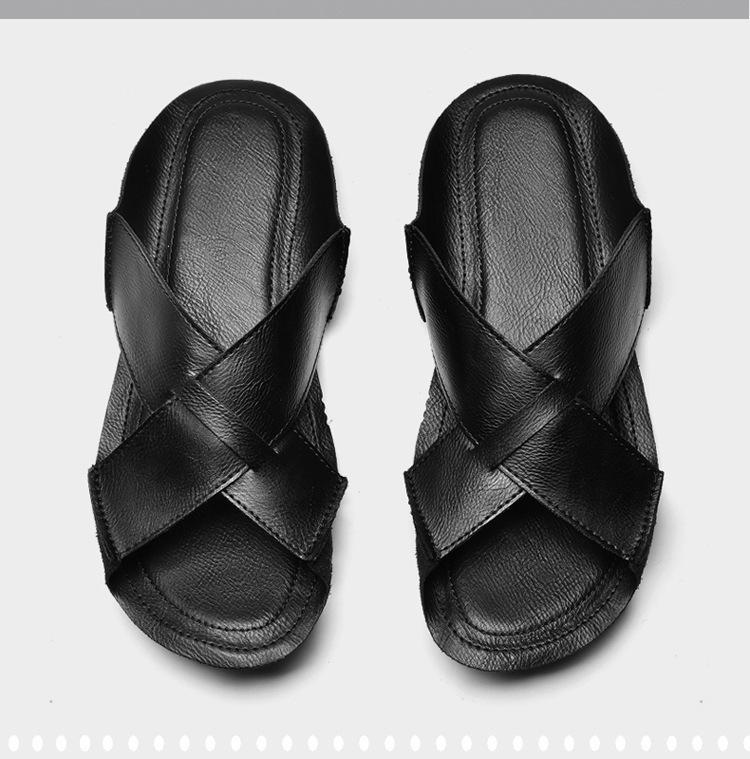 Herren Sommersandalen aus zweilagigem Rindsleder: Große Größe, Lässig für draußen, Leichte Slip-ons