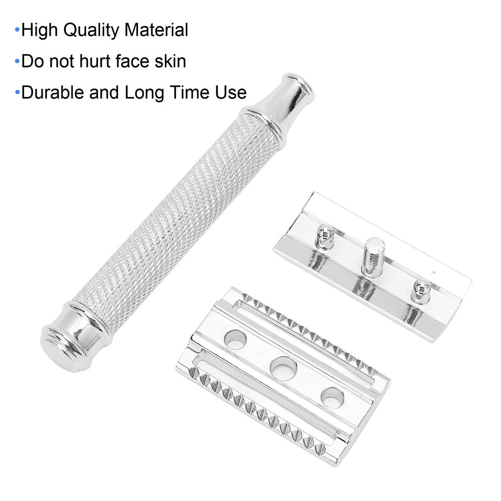 Shaving Razor Double Edge Manual Barber Shop Safety Shaver Kit for Men Sliver (without Blade)