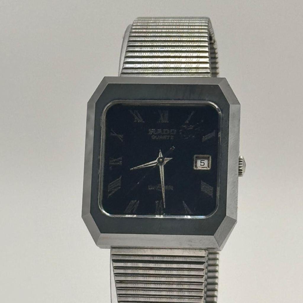 Used [Battery Replaced] Working Item RADO Watch Men's Date Quartz Silver Black