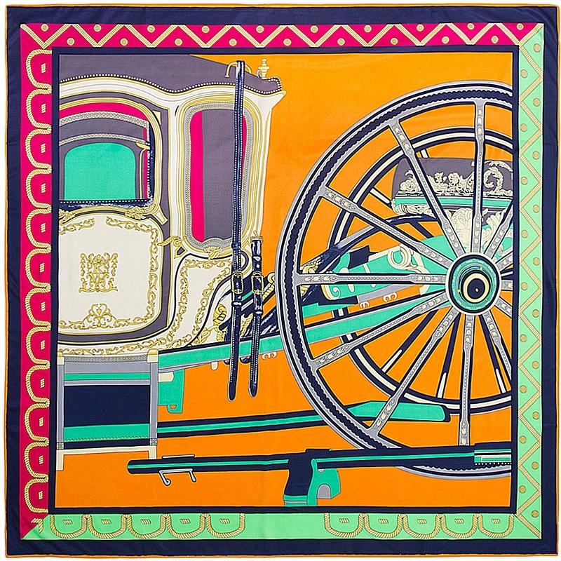 130cm Autumn Horse Printing Twill Silk Square Scarf Women Multi-Purpose Shawl Sun Protection Four Season Travel Scarf