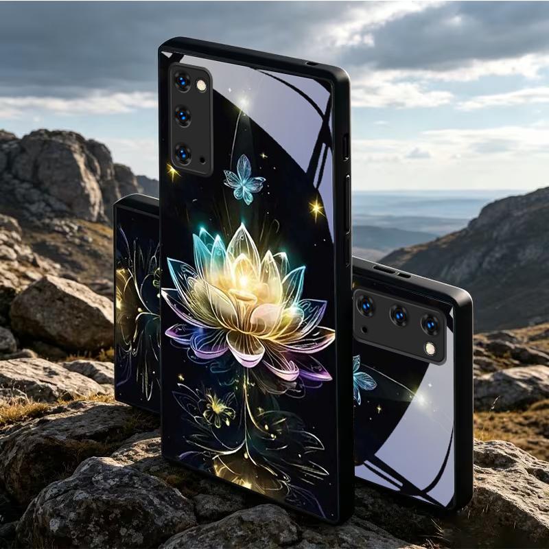 Tellar Luminescence Lotus Black Glass Phone Case For Samsung Galaxy S20 S21 S22 S23 Plus S24 FE S25 Ultra S26 Edge S25 S20 Cover