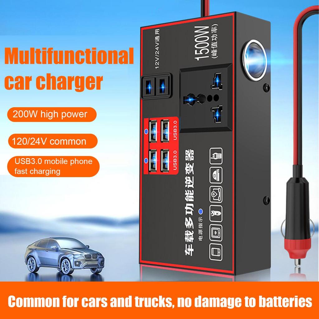 Car Converter To Outlet Plug 220V Car Outlet 1500W Multiple Ports Automobile Adapter USB Charging For Workstation Marine Truck