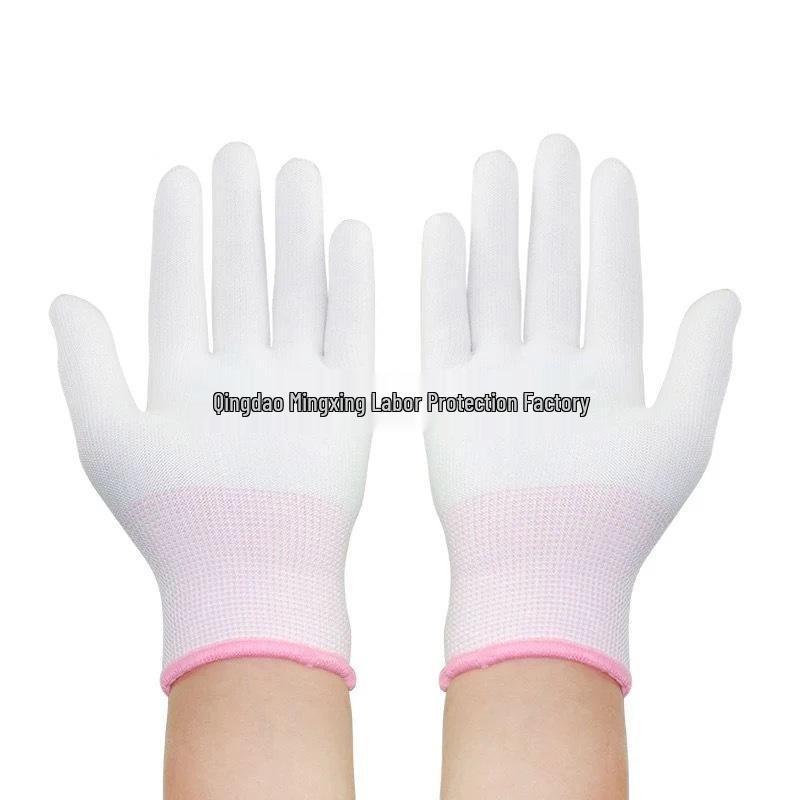 Anti-Static White PU Coated Palm Gloves - Thin Style for Electronics