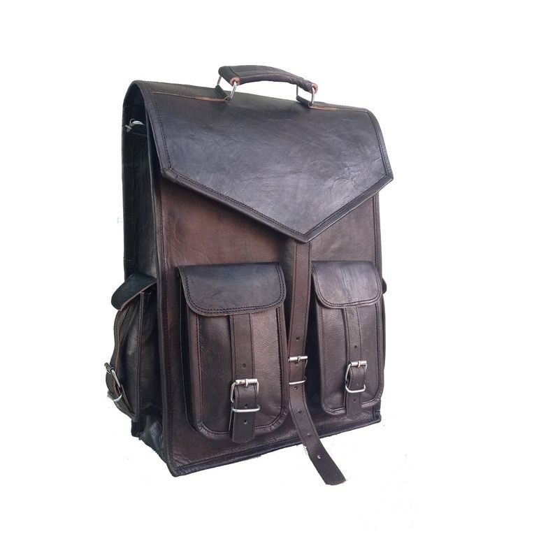Handmade Black Leather Laptop Backpack: Men's Travel Rucksack