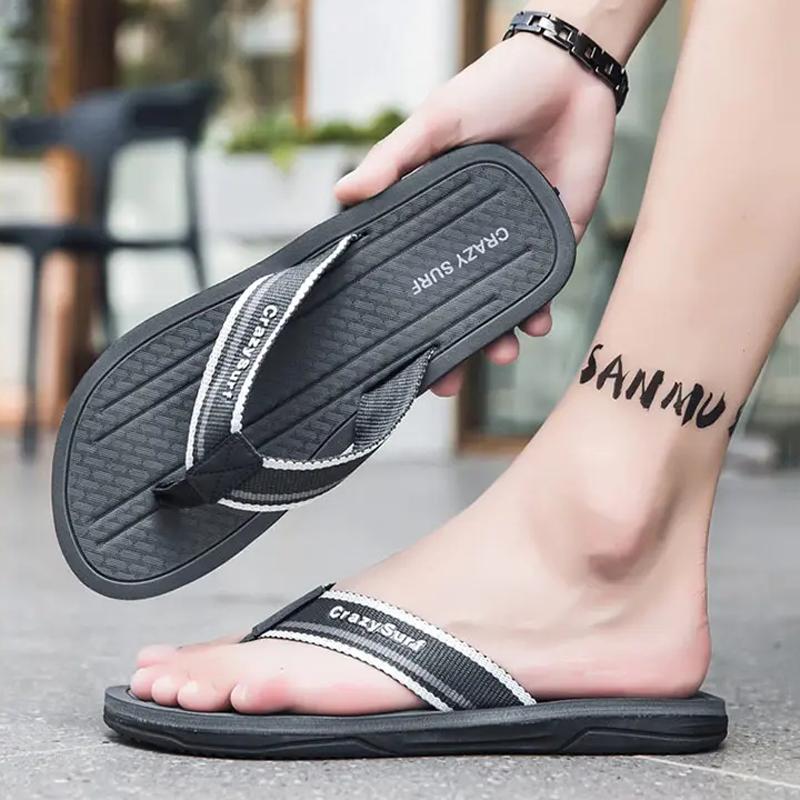 New Summer Men's Flip-flops Size 40-45 Simple Versatile Mixed Color Striped Slippers Outdoor Non-slip Comfortable Male Sandals
