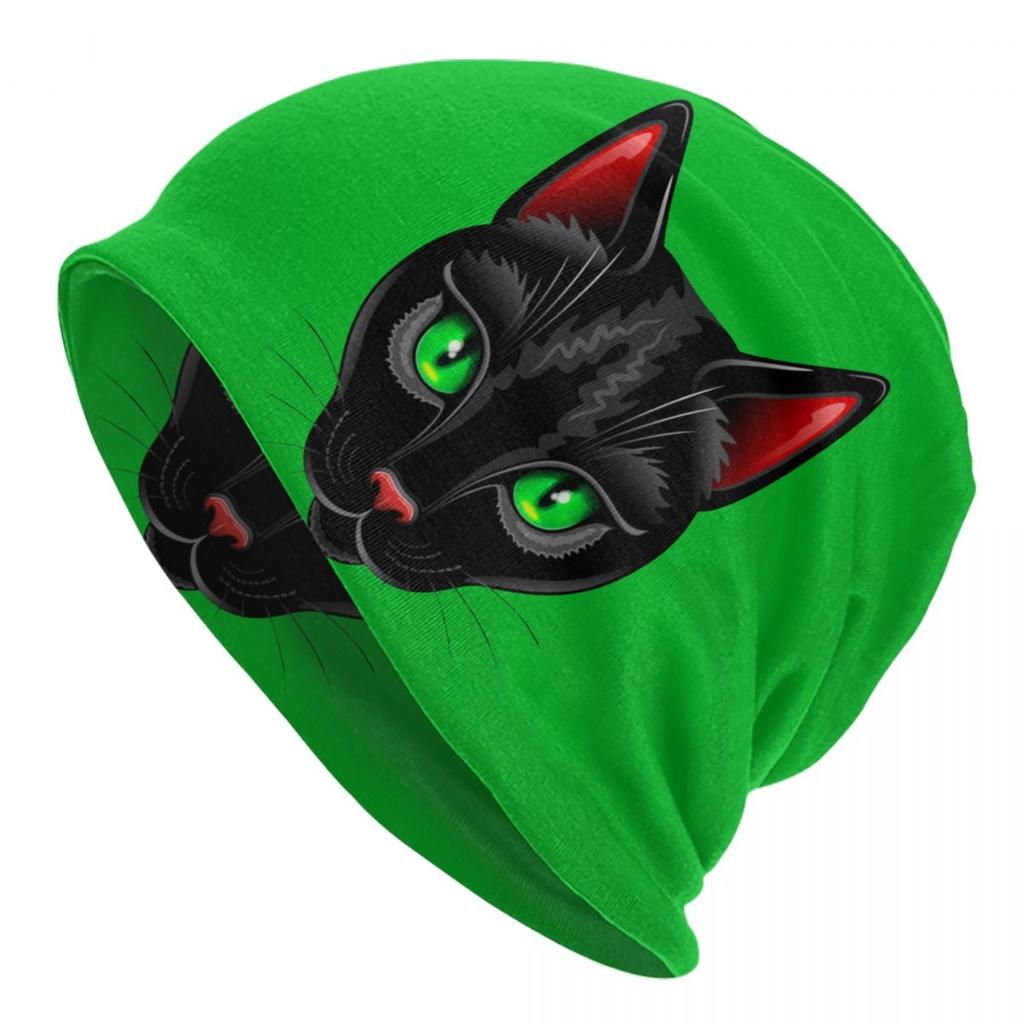 Funny Cartoon Black Cat Skullies Beanies Caps For Unisex Women Unisex Streetwear Winter Warm Knit Hat Adult Bonnet Hats