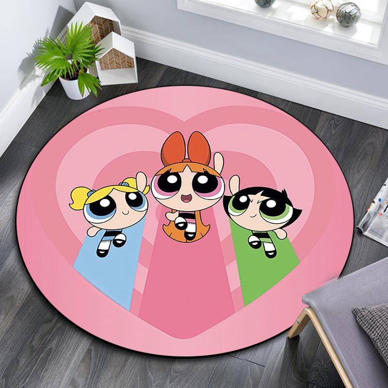 The Powerpuff Girls2 Round Area Rug,Carpet Rug for Living Room Bedroom Sofa Playroom Decor,Non-slip Floor Mat