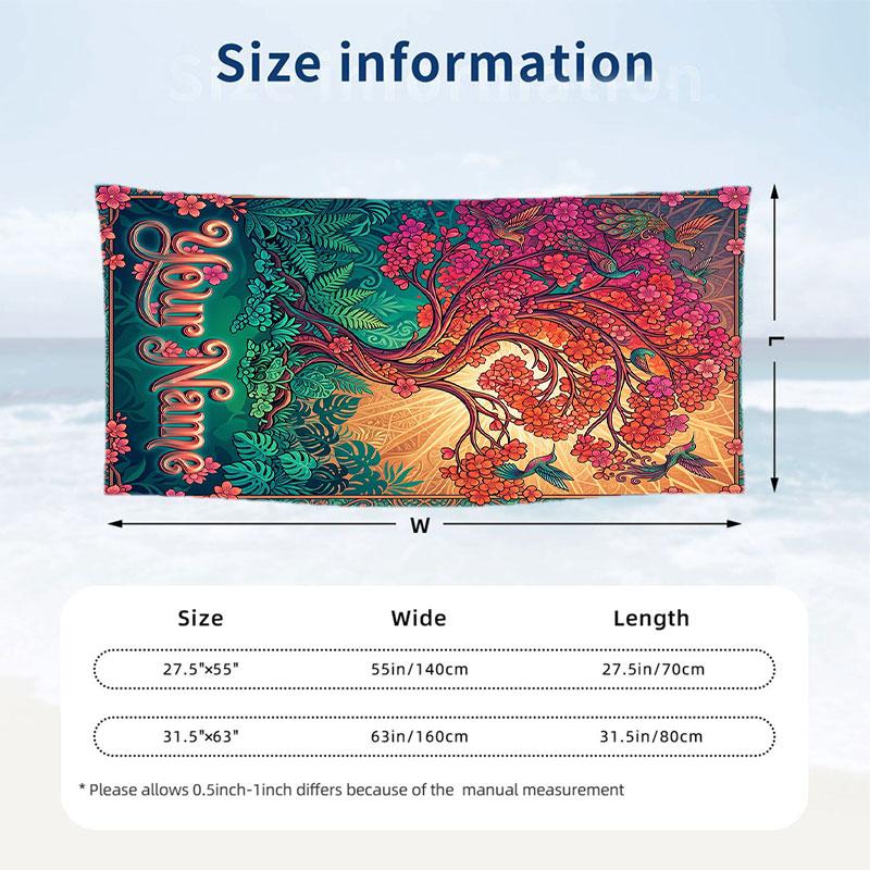 Tree Life Celestial Harmony Theme Quick Dry Beach Towel Custom Name Text Print Large Sand Resistant Towel Beach Vacation