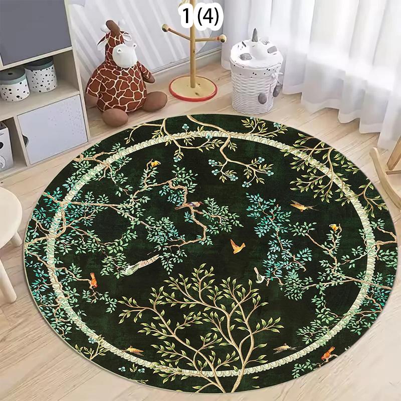 

Vintage Botanical Tree and Bird Pattern Round Area Rug Soft Non-Slip Decorative Carpet for Living Room Bedroom Modern Home Rug 80cm x 80cm