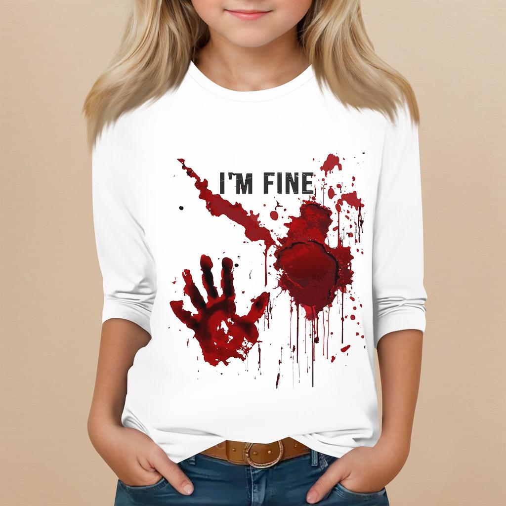 Kinder 3/4-Ärmel Rundhals Oberteil Halloween-Print Alltags-Freizeit-Oberteil