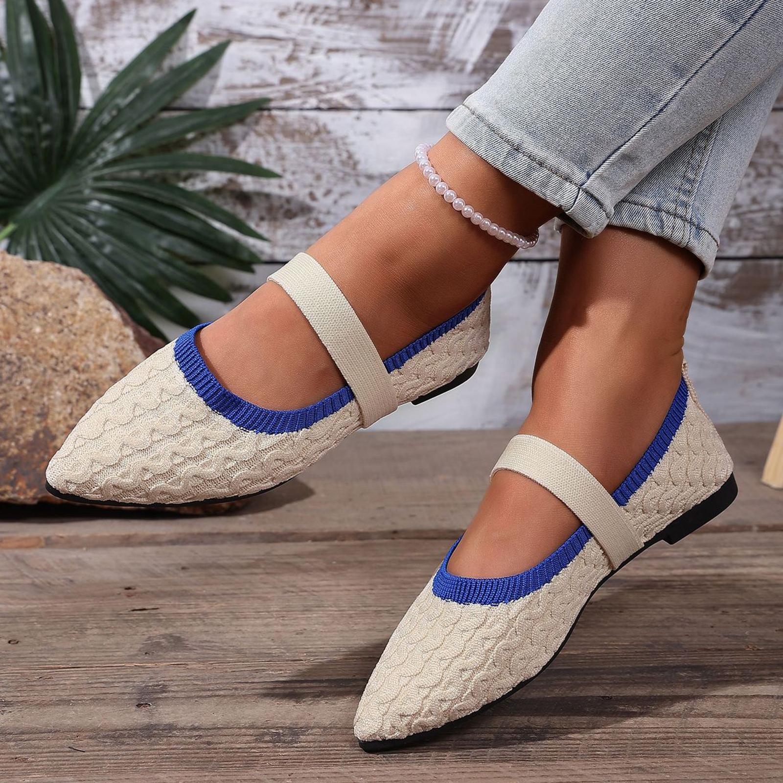 Large pointed flat bottomed shallow mouth retro breathable color blocked lazy shoes 36 1280₽