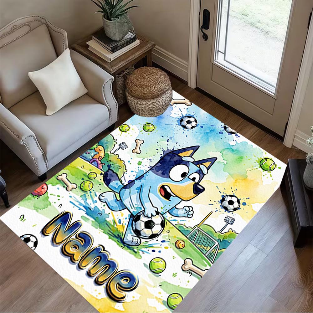 Blue Dog Soccer Fun Customize Text Floor Rug Office Rug Perfect for Balcony Entryway Kitchen Outdoor Anti-slip Rug Office Home Decor