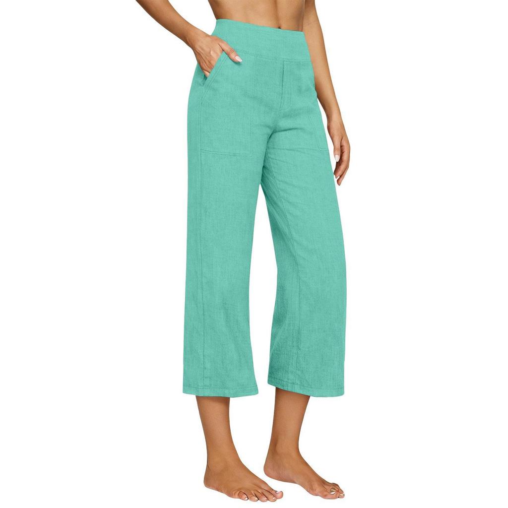 2026 Women's European Cotton Linen High-Waisted Wide-Leg Pants, Early Spring Fashion, Seven-Tenths Length.