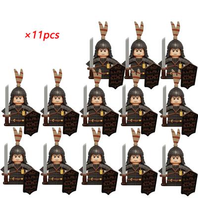 11ks Starověký čínský hrdina Jüe Fej generál vojenská zbroj voják akční figurky stavební blok meč helma DIY cihlová hračka