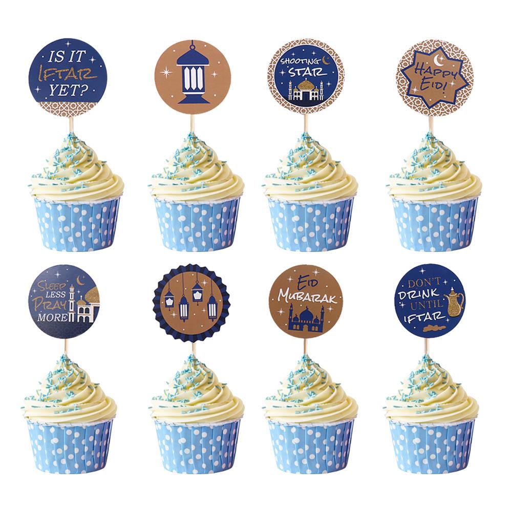 

8 шт. Бумажные украшения для торта «Лунный замок» со звездами Ид Мубарак, устойчивые украшения для торта, украшения для кексов, десерты