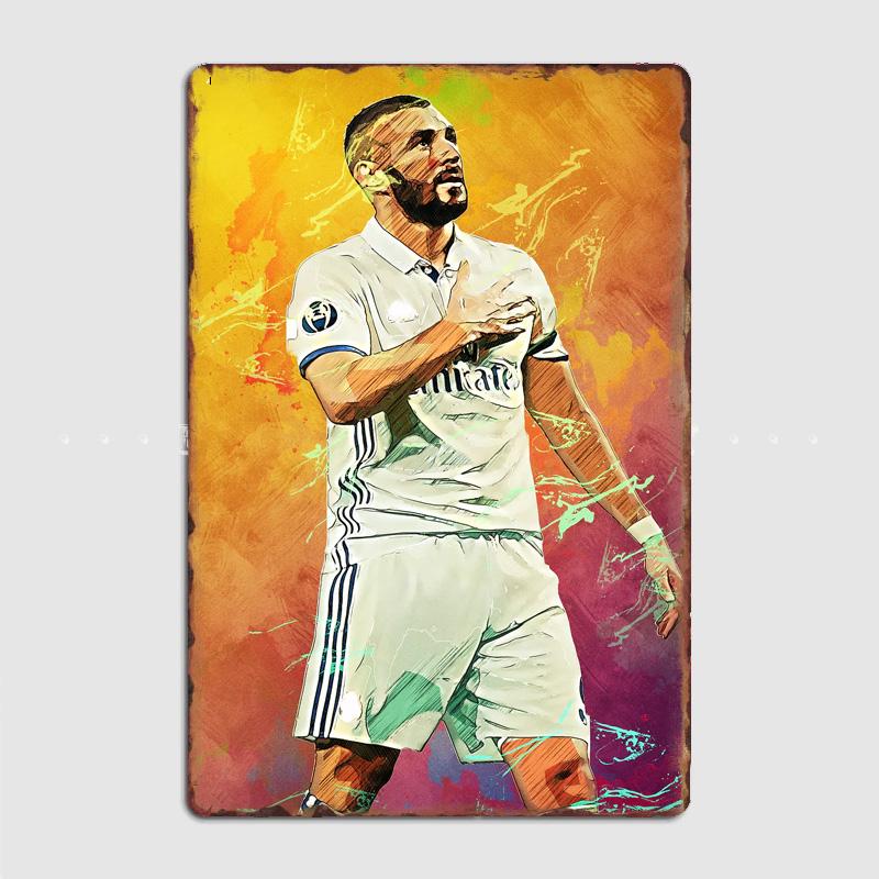 Karim Benzema Football Player Vintage Retro Metal Poster Sign Garage Club Custom Wall Decor Tin Room Decor Home Decor