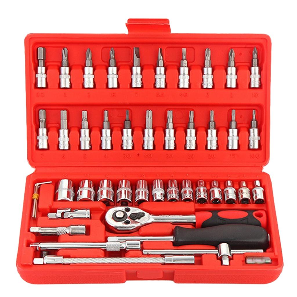 46 Pieces 1/4 " Drive Socket Ratchet Wrench Bit Bits Included Sliding Bar Extension Bar 1/4"Quick Ratchet Handle
