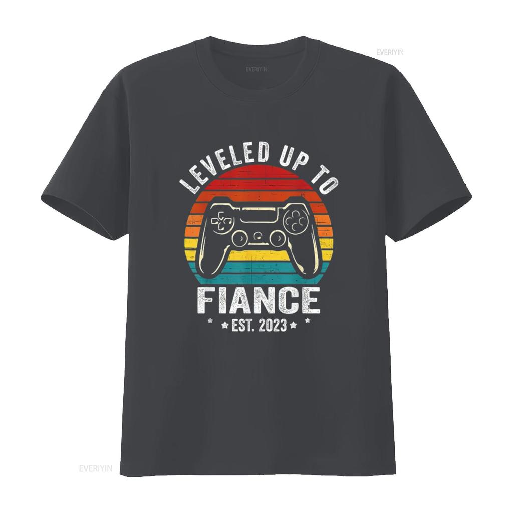 Mens Fiance Level Unlocked Engaged Couple Gamer T Shirt Black 4X Large vintage Washed Casual Stretched Breathable streetwear