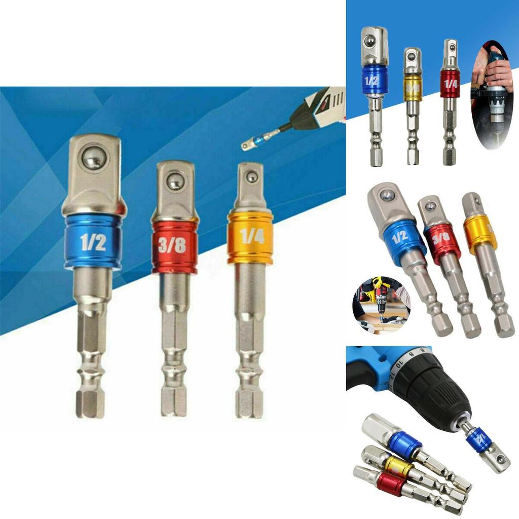 Durable Hex Shank Socket Adapter Set For Drill Drivers With Three Size Options