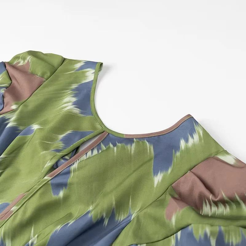 2024 Sommer Europäisches & Amerikanisches Damen Rundhals Bedrucktes Schnürkleid