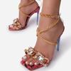 Gladiator Ladies Shoes Sandals Gold Chain Strappy Bright Diamond Pvc Thin Heels Summer Women Zapatos De Mujer Tacon Cross-Strap