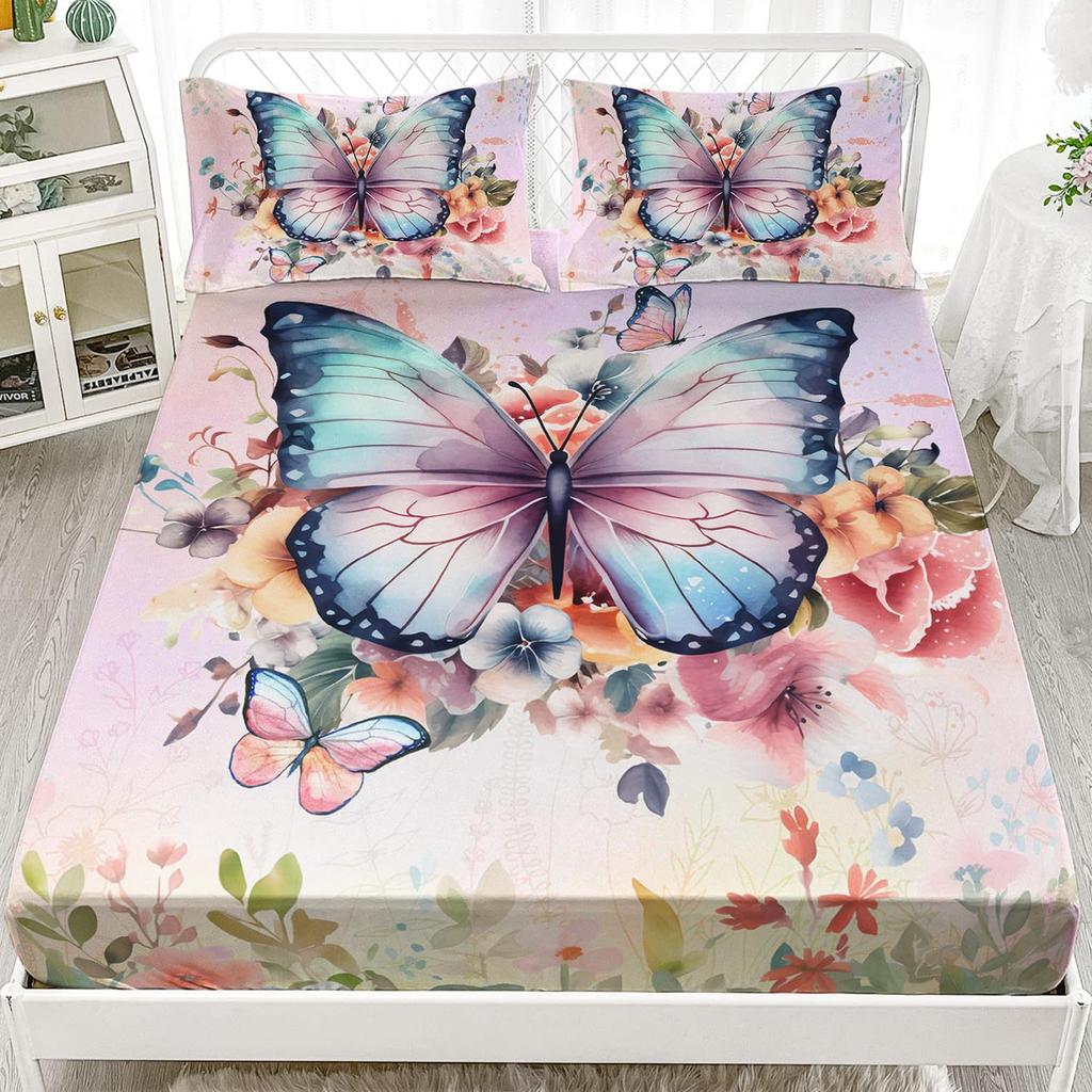Beautiful Butterfly Pattern Mattress Three-Piece Digital Printing Mattress Bedding Set Adult Children
